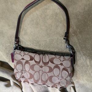 Coach Mini Bag in Beige and Brown Signature Jacquard